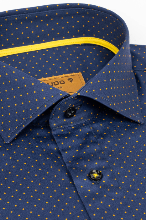 Camasa premium slim bleumarin cu picouri portocalii [3]