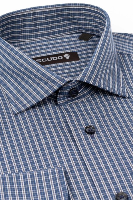 Camasa regular 2XL-4XL albastra cu carouri gri [2]