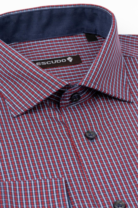 Camasa regular 2XL - 4XL  bordo cu carouri bleu  [3]