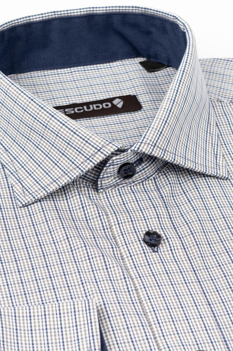 Camasa regular 2XL-4XL gri cu carouri bleumarin  [2]