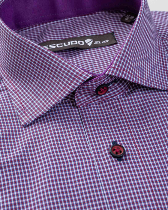 Camasa regular 2XL casual cu carouri visinii [3]