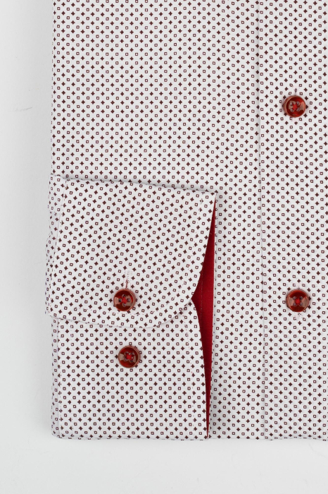 Camasa regular alba cu imprimeu geometric visiniu [3]