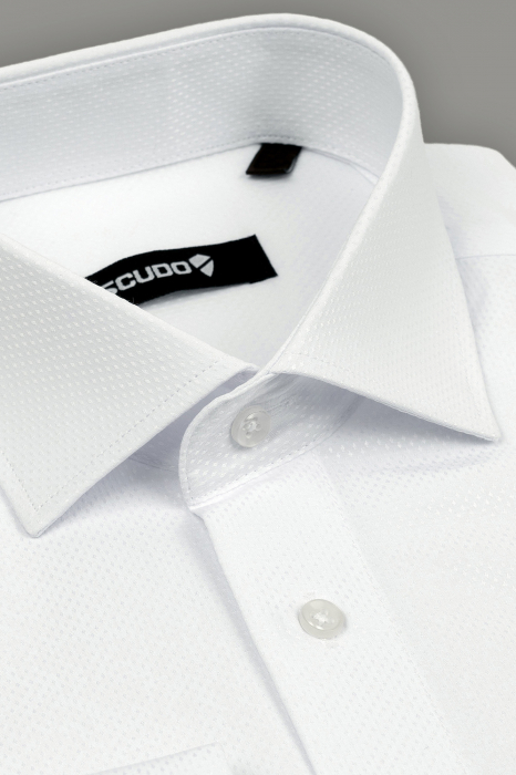 Camasa regular alba cu model in tesatura si manseta pentru butoni 2XL [3]