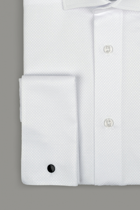 Camasa regular alba cu model in tesatura si manseta pentru butoni 2XL [2]