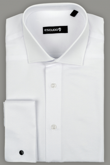 Camasa regular alba cu model in tesatura si manseta pentru butoni [1]