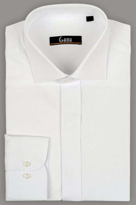 Camasa regular alba cu model in tesatura si nasturi ascunsi 2XL [3]