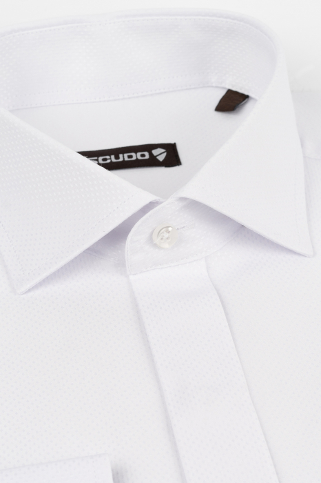 Camasa regular alba cu model in tesatura si nasturi ascunsi 2XL [2]