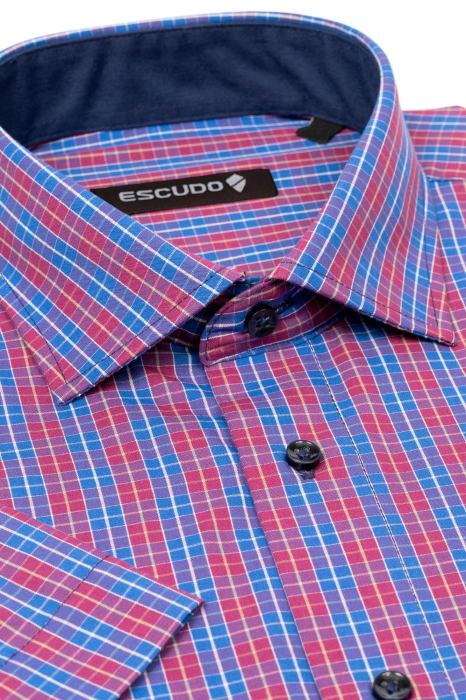 Camasa regular albastra 2XL-4XL cu carouri bordo maneca scurta [2]