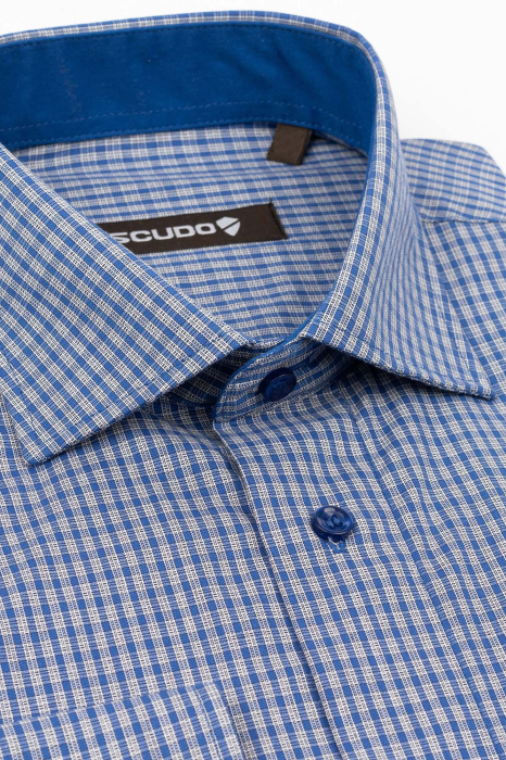 Camasa regular albastra cu carouri albe [3]