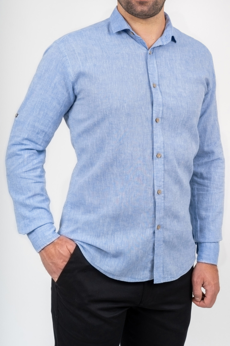 Camasa regular albastru deschis din in [3]