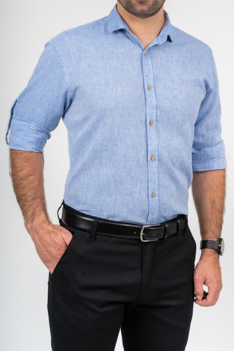Camasa regular fit albastru jeans din in [3]