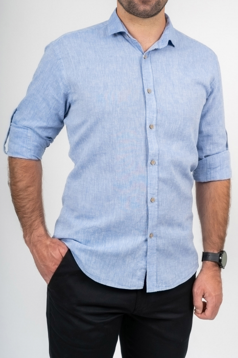 Camasa regular fit albastru jeans din in [2]