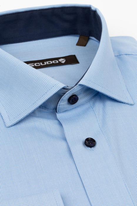 Camasa regular bleu cu carouri albe 2XL [3]