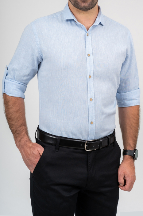 Camasa casual barbati regular fit bleu deschis din in [3]