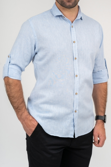 Camasa casual barbati regular fit bleu deschis din in [4]