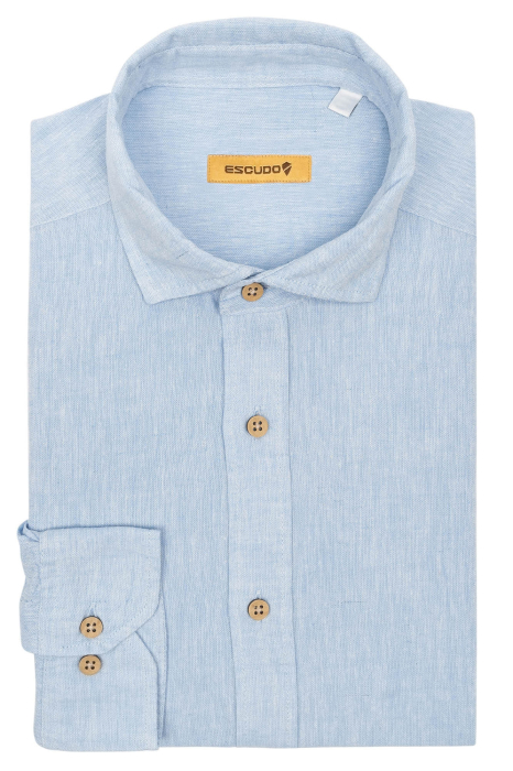 Camasa casual barbati regular fit bleu deschis din in [5]