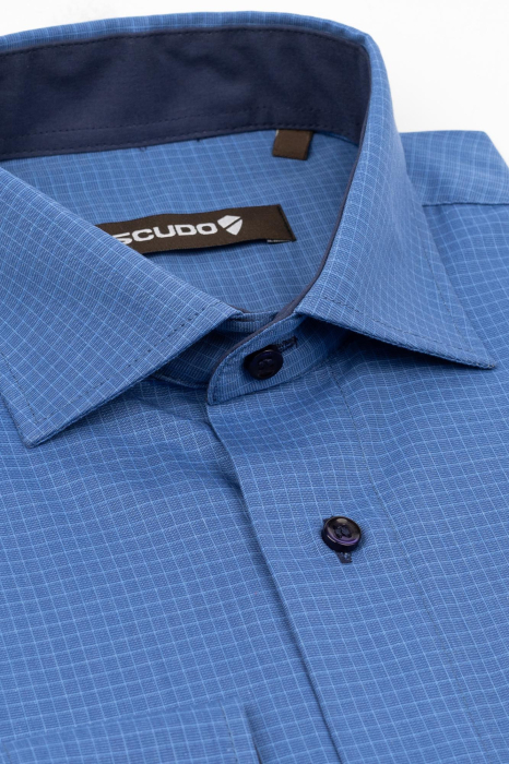 Camasa regular bleumarin cu carouri albastre [3]