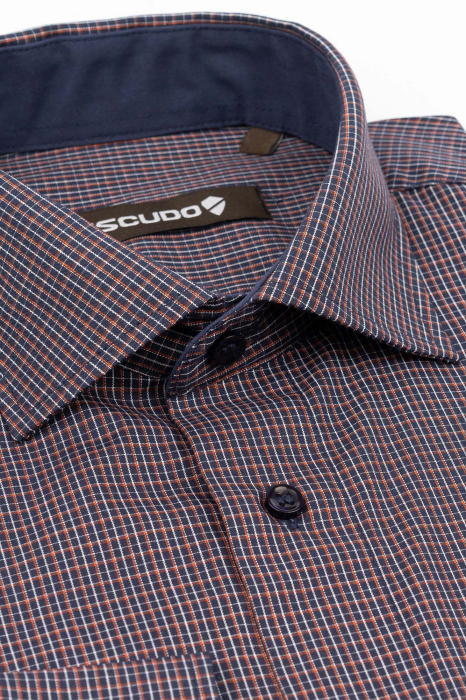 Camasa regular bleumarin cu carouri albe si caramizii 2XL [2]