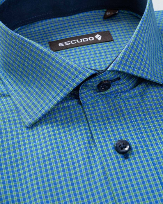 Camasa regular cu caro bleumarin si verde [2]