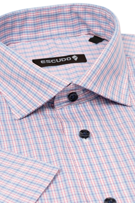 Camasa regular fit cu maneca scurta cu carouri roz si bleu [2]