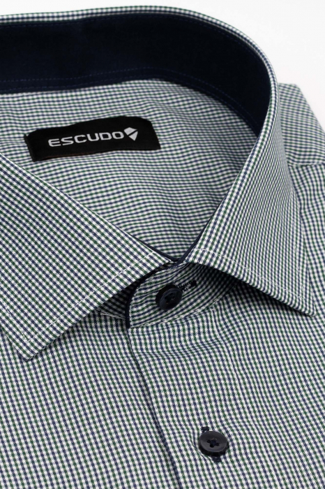Camasa slim fit alba cu carouri verzi si bleumarin- 2XL [3]