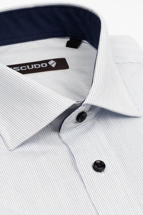 Camasa regular fit alba cu dungi bleu 2XL [2]