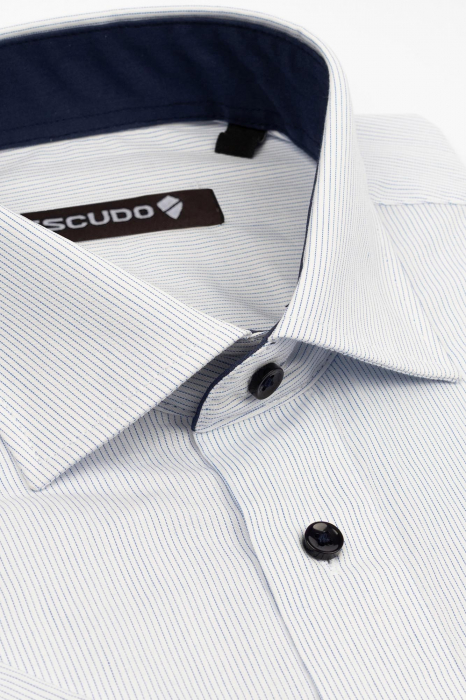 Camasa regular fit alba cu dungi bleu [2]