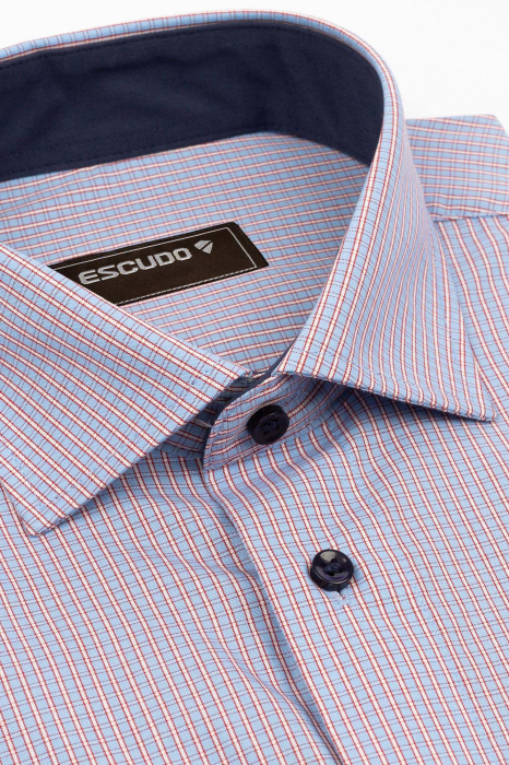 Camasa regular fit bleu cu carouri albe si rosii [3]