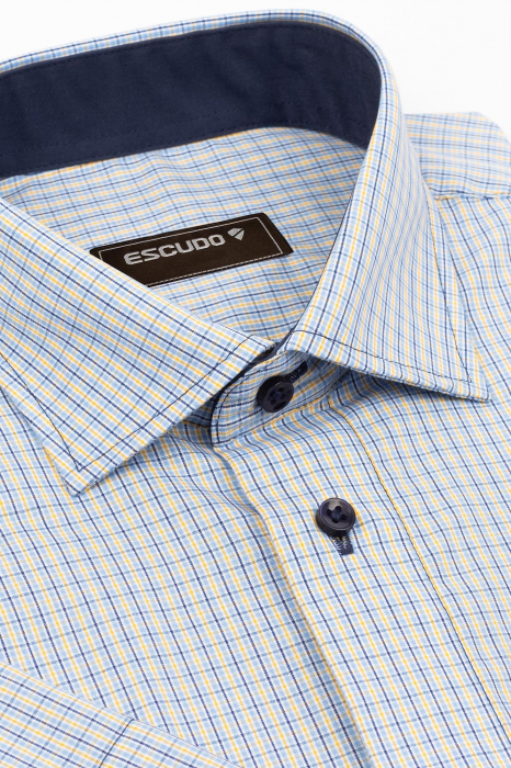 Camasa regular fit bleu cu carouri galbene si bleumarin [2]