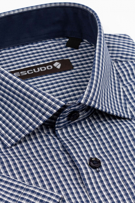 Camasa regular fit bleumarin cu carouri albe 2XL [2]