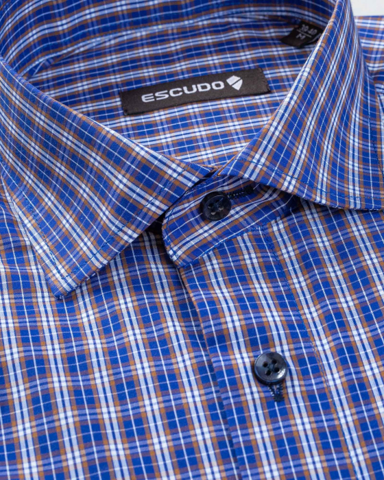 Camasa regular fit bleumarin cu carouri maro [2]