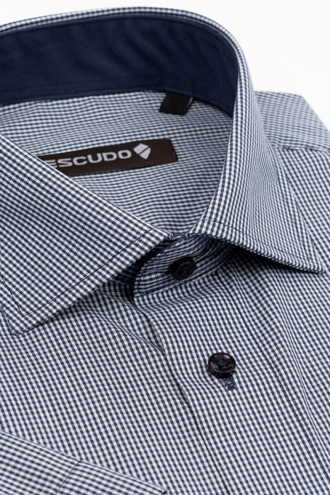Camasa regular fit bleumarin cu carouri mici albe 2XL [2]
