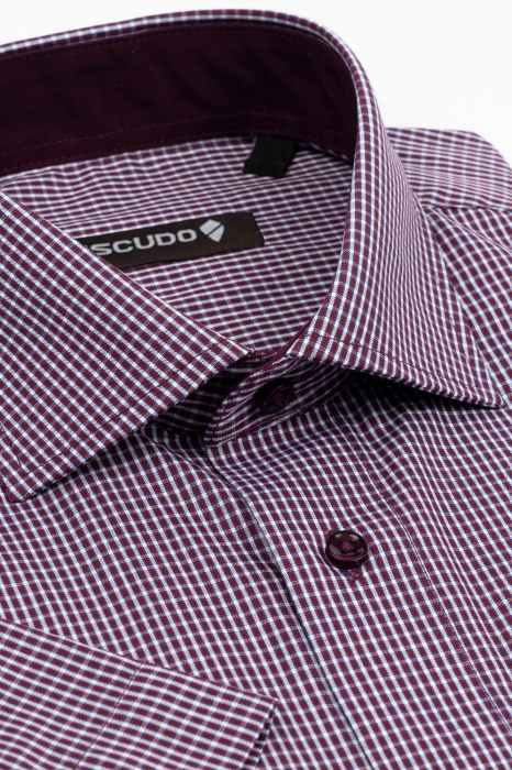 Camasa regular fit bordo cu carouri albe [2]