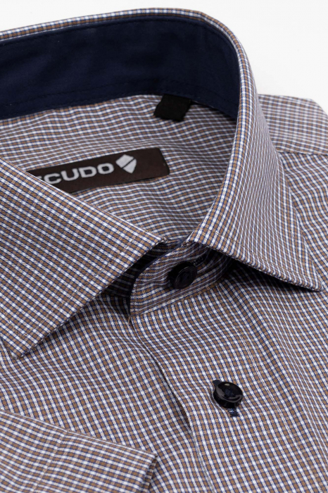Camasa regular fit maro cu carouri albe si bleu [2]
