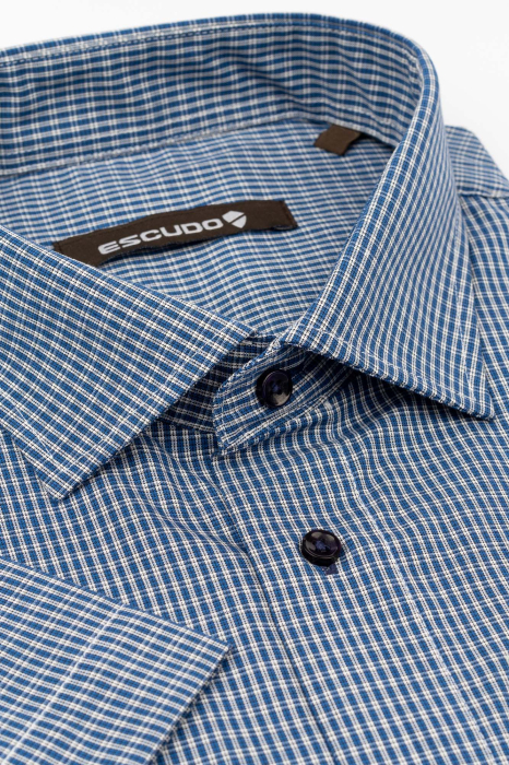 Camasa regular fit maneca scurta bleumarin cu carouri albe 2XL [2]