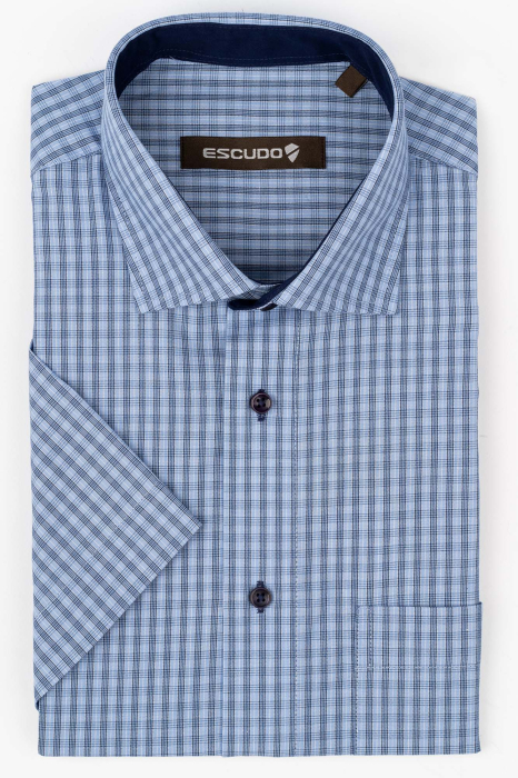 Camasa regular maneca scurta cu carouri bleumarin [1]