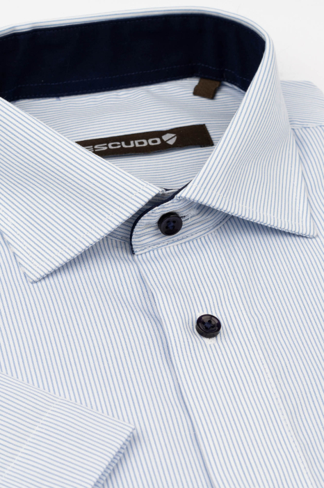 Camasa regular maneca scurta cu dungi albastre-45/46 - 2XL [2]