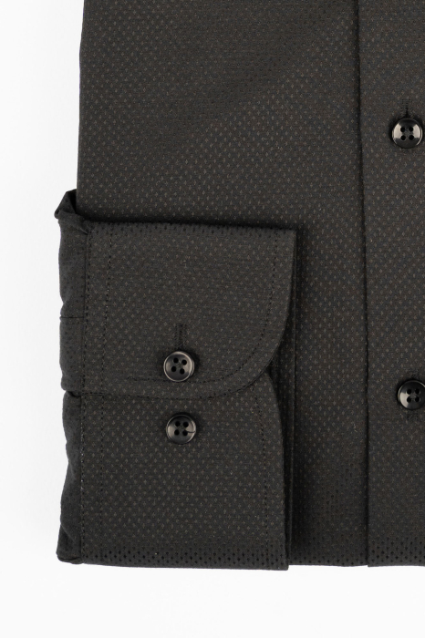 Camasa regular neagra cu model in tesatura [3]