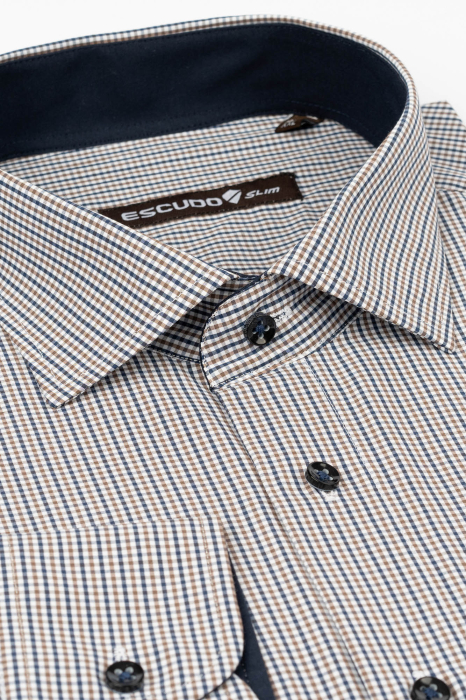 Camasa slim cu carouri maro si bleumarin 2XL [3]