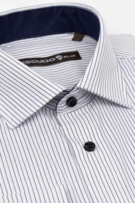 Camasa slim alba cu dungi bleumarin [3]