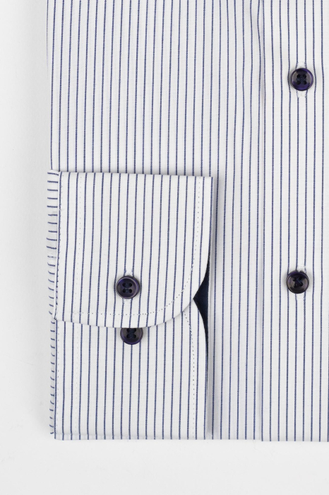 Camasa slim alba cu dungi bleumarin [2]