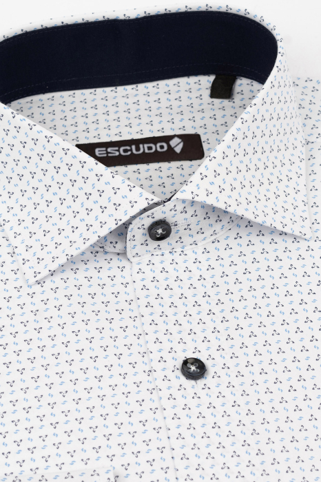 Camasa slim alba cu imprimeuri bleumarin si bleu 2XL [3]