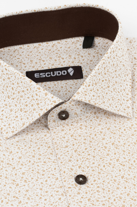 Camasa slim alba cu imprimeuri maro deschis [3]