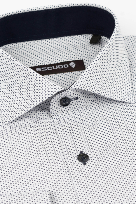 Camasa slim alba cu imprimeuri mici bleumarin 2XL [2]