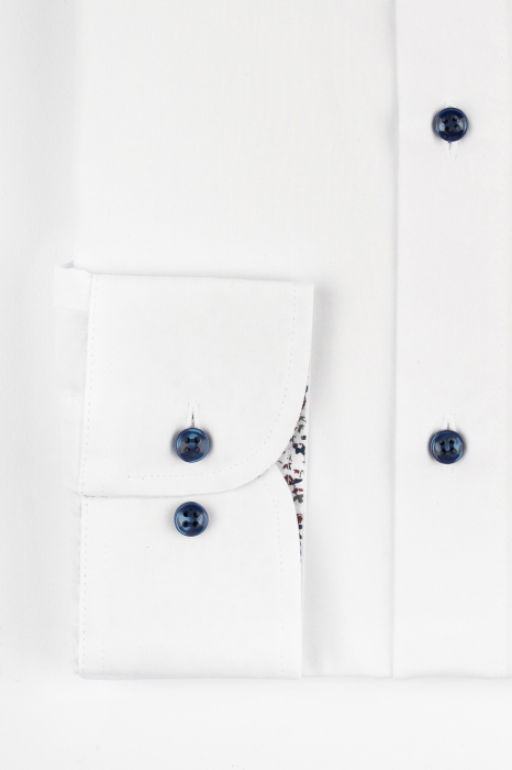 Camasa slim alba cu insertii florale si nasturi albastri [3]