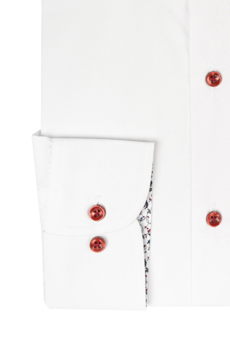 Camasa slim alba cu insertii florale si nasturi visinii [3]