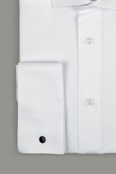 Camasa slim alba cu model in tesatura si manseta pentru butoni [2]