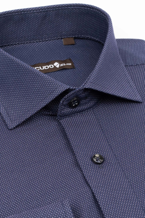 Camasa slim fit  bleumarin cu picouri albe [2]