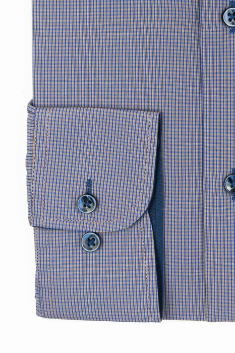 Camasa slim cu carouri mici bleumarin si maro [3]