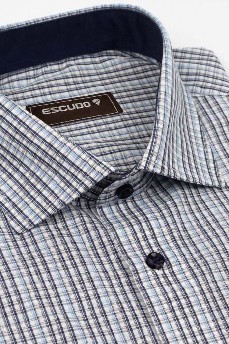 Camasa slim fit  alba cu caro bleu si bleumarin 2XL [3]